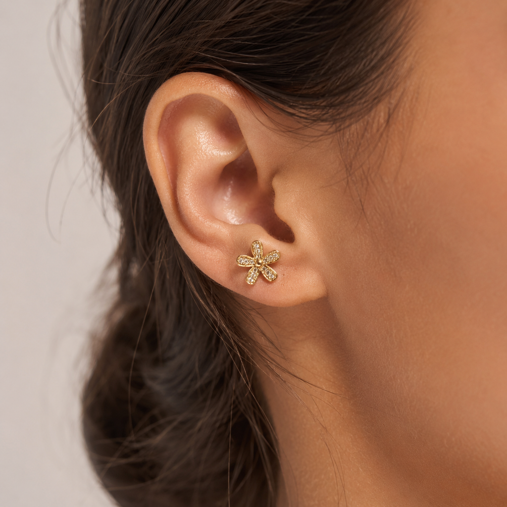 10K Gold Flower Stud Earrings
