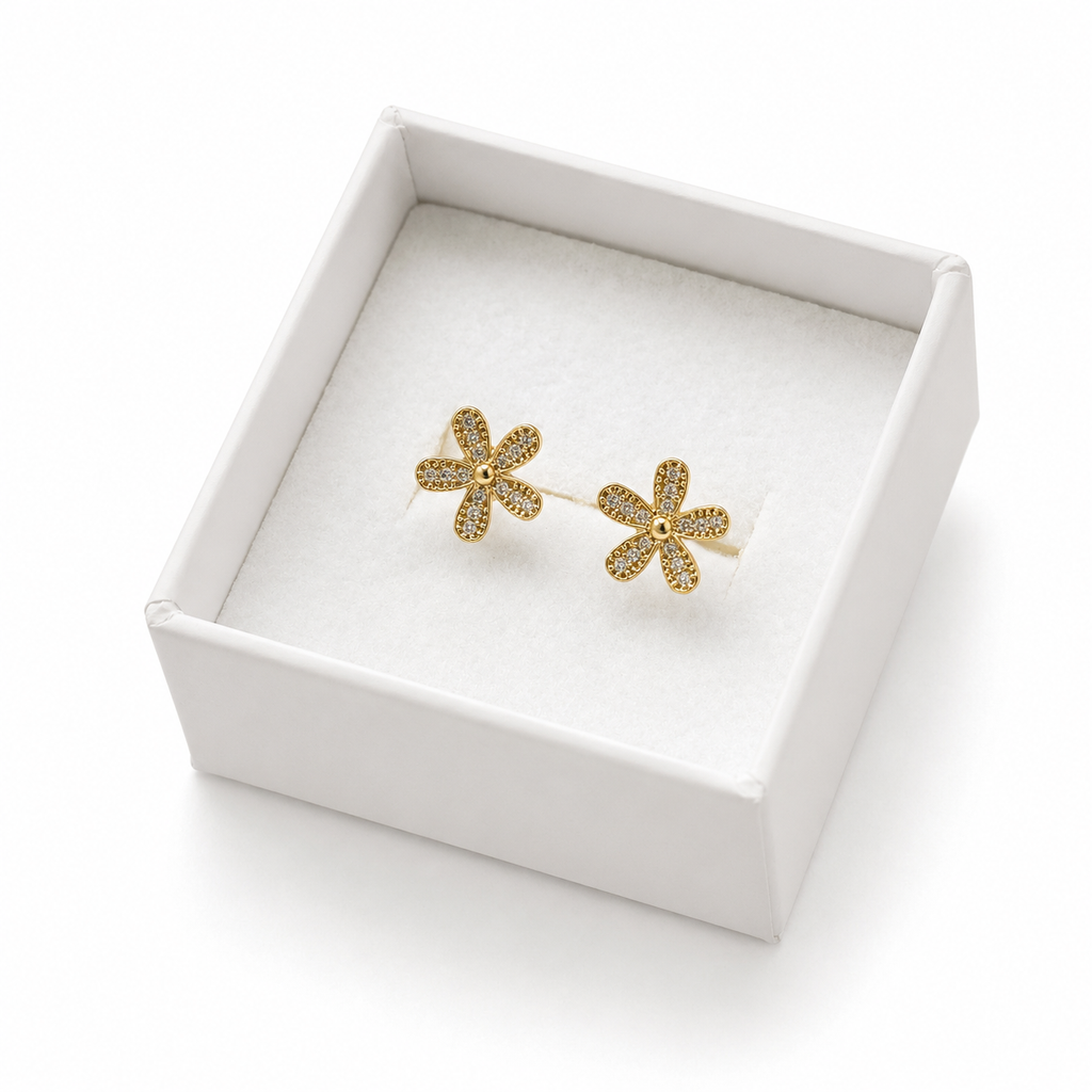 10K Gold Flower Stud Earrings