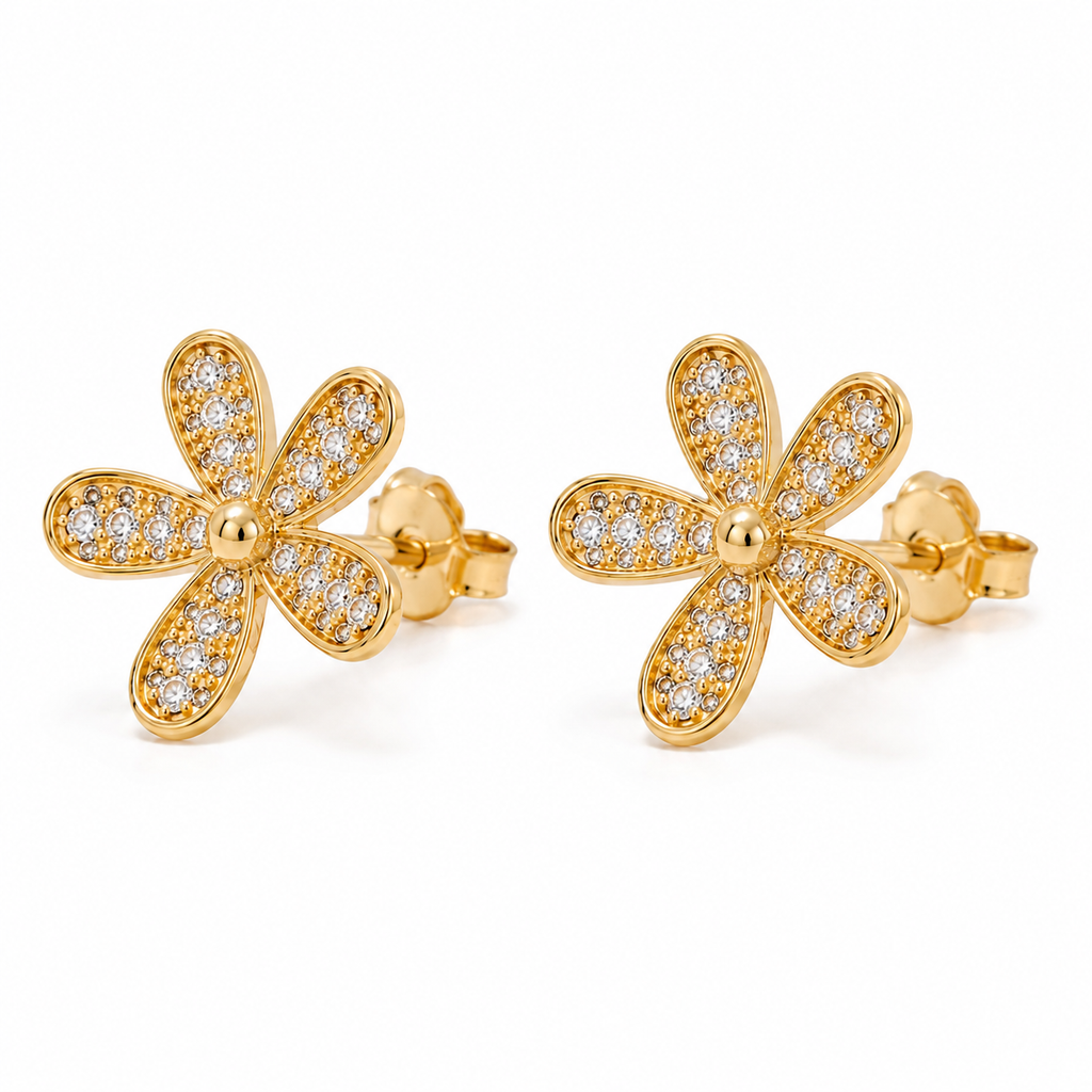 10K Gold Flower Stud Earrings