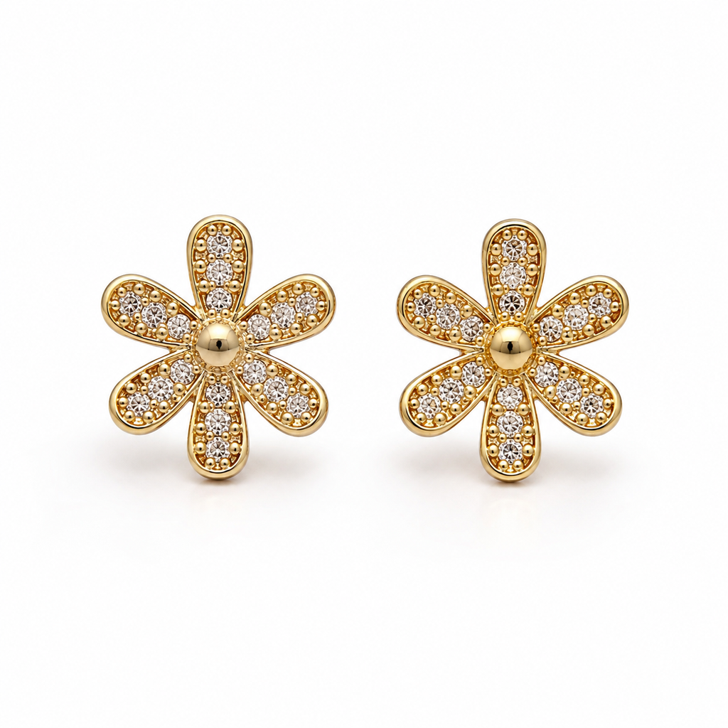10K Gold Flower Stud Earrings
